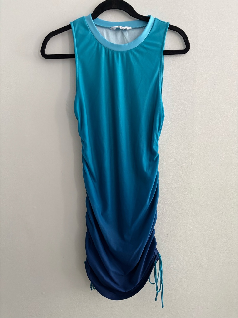BB Dakota Sleeveless Ombre Turquoise Blue Navy Ruched Mini Dress Size Large